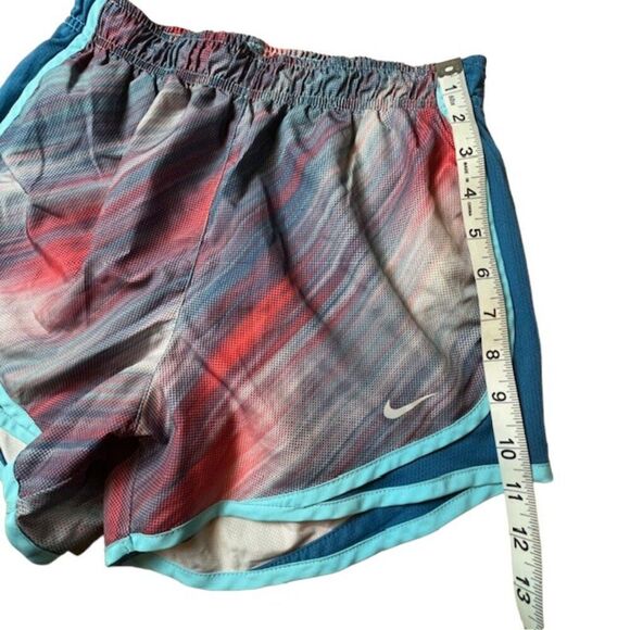 Nike Dri-Fit Women's Running Shorts Teal Blue Watercolor with Pink Lined Small - Picture 4 of 8